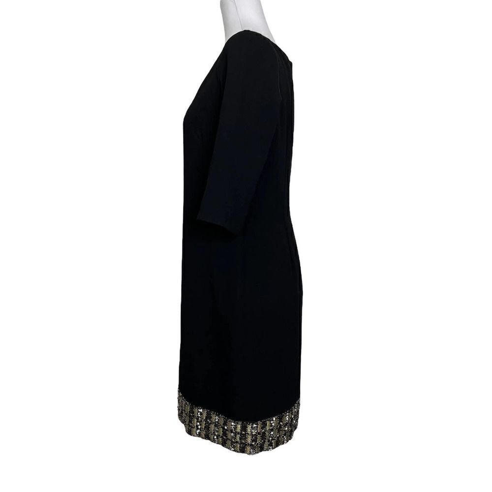 CARMEN Marc Valvo Dress Black Gold Metallic Beaded Hem Size 6 - Picture 2 of 13